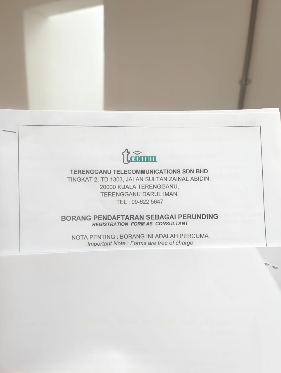 Borang Pendaftaran Sebagai Perunding